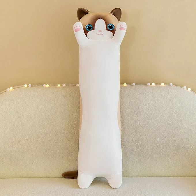 Klikkopers® - Kawaii Kussen - Lange Kat Knuffel - 55cm - Kawaii Knuffel - Knuffel Kat - Wit