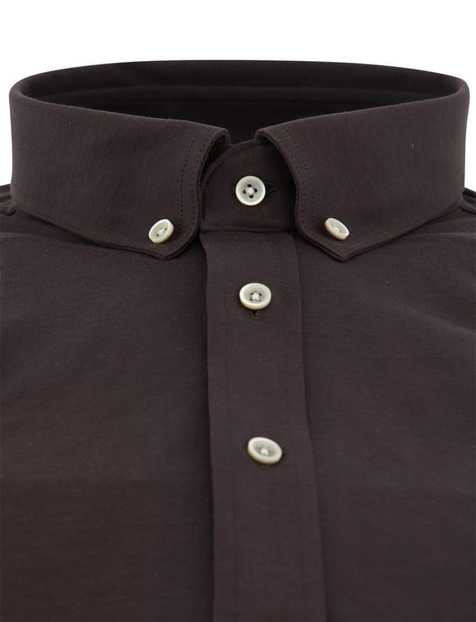 Giordano overhemd donkerbruin jersey button-down collar