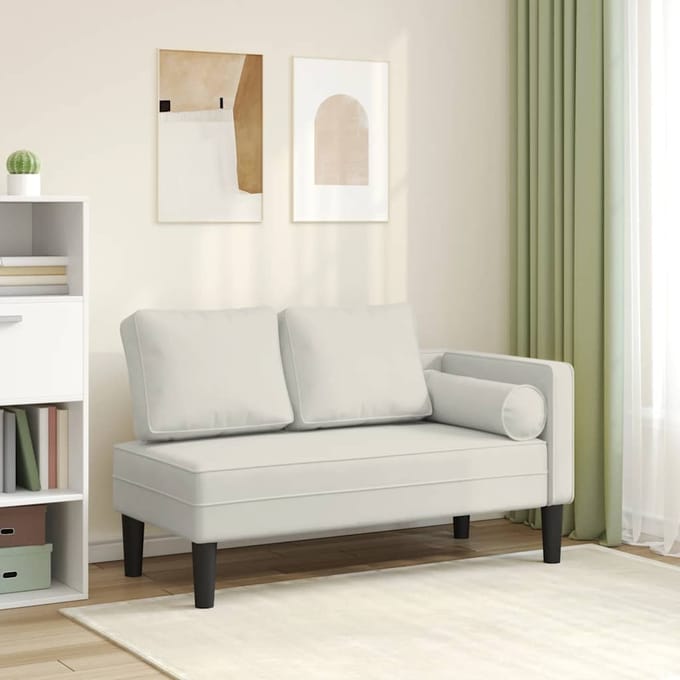 vidaXL - Chaise - longue - met - kussens - fluweel - crèmekleurig
