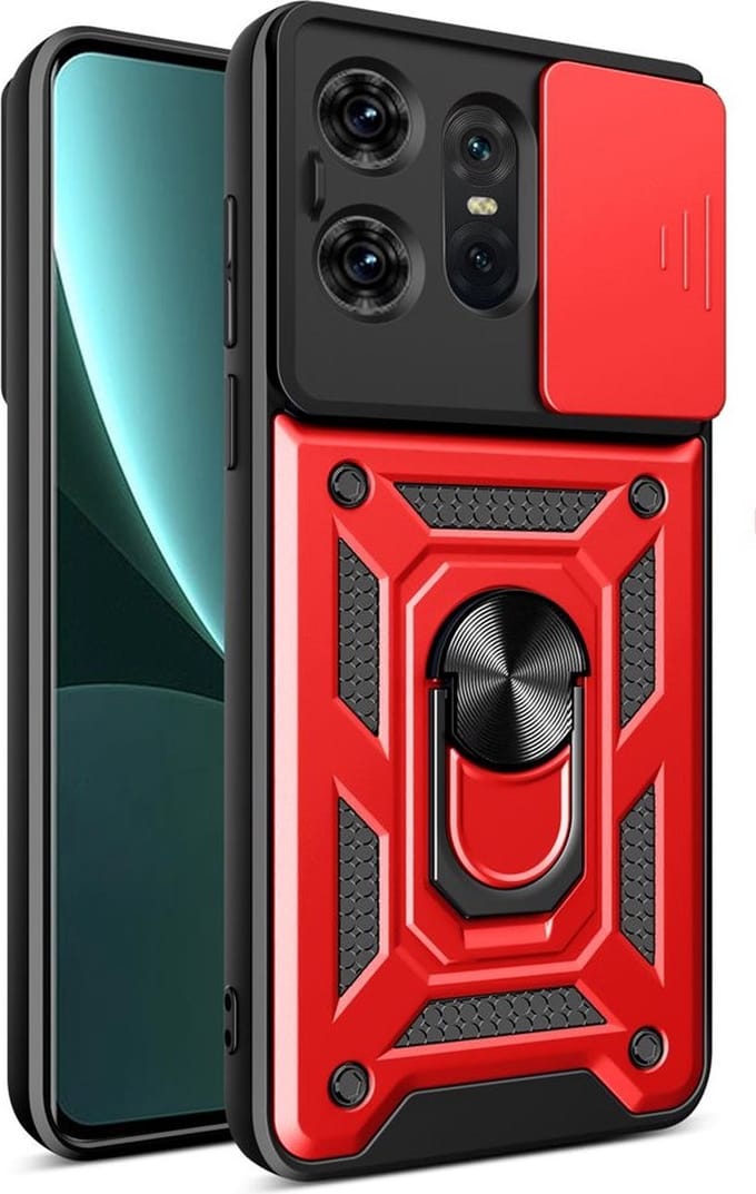 MobyDefend Hoesje - Geschikt voor Motorola Edge 50 Pro - Pantsercase Met Draaibare Ring - Rood