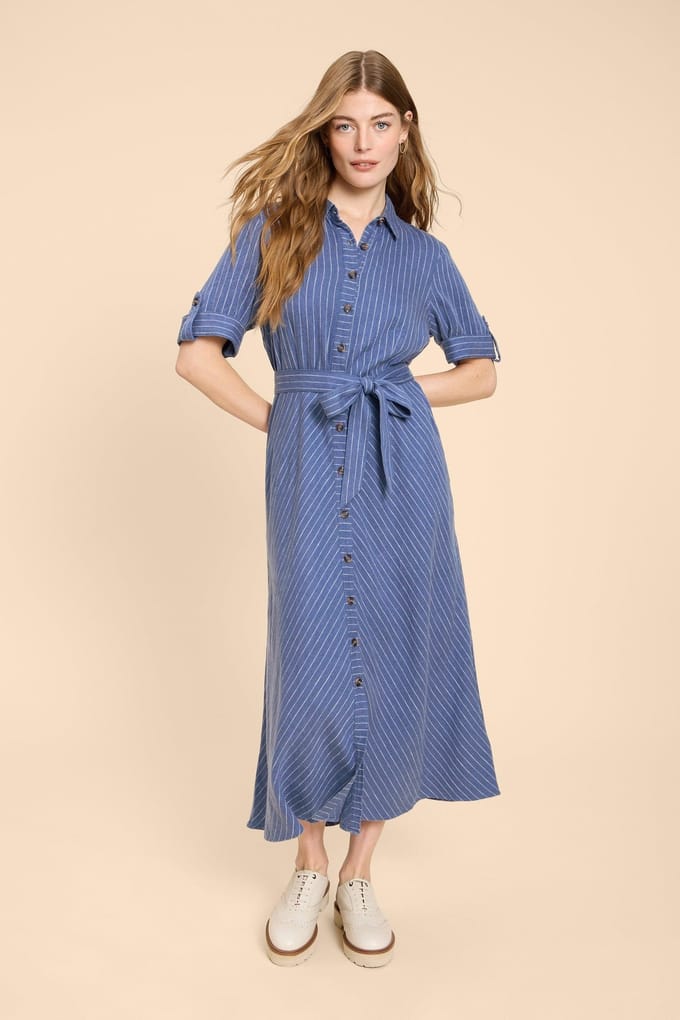 White Stuff Beth Linen Blend Shirt Dress Blue Multi Größe: 22 | Blusenkleider Outlet | Damen | Weiß