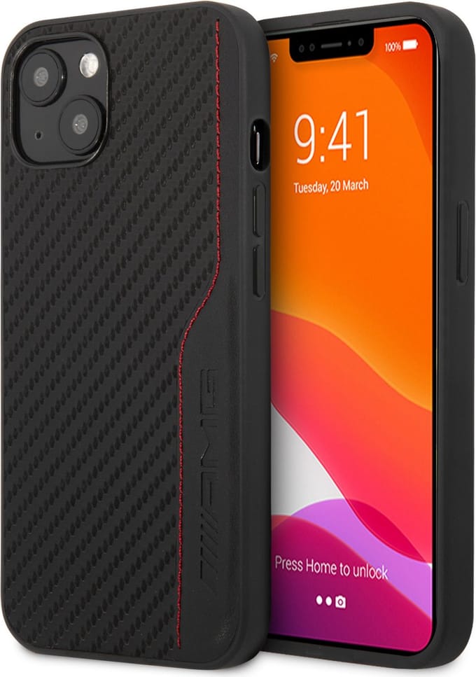 Zwart hoesje van AMG - Hardcase Backcover - iPhone 13 - Carbon - Red Stitching