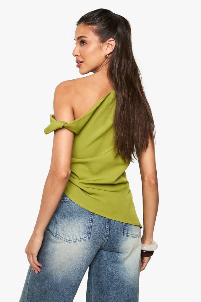 boohoo Dames Geweven Gedrapeerde Asymmetrische Top | Olijf | Maat: 36