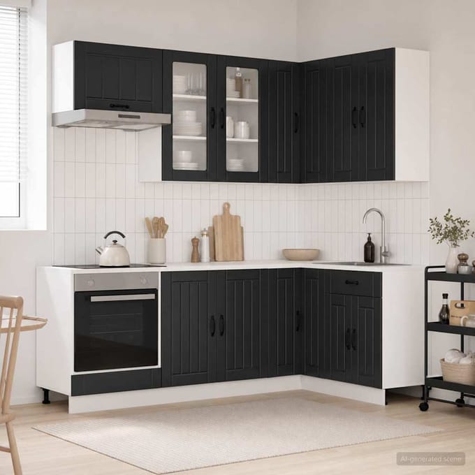vidaXL - Keukenblok - LUCCA - 8 - st - Zwart - Bewerkt - hout