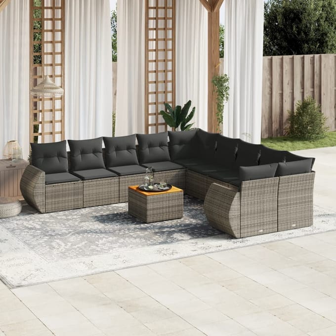 vidaXL - 11-delige - Loungeset - met - kussens - poly - rattan - grijs