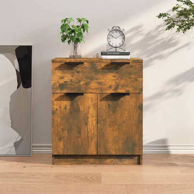 vidaXL - Dressoir - 60x30x70 - cm - bewerkt - hout - gerookt - eikenkleurig