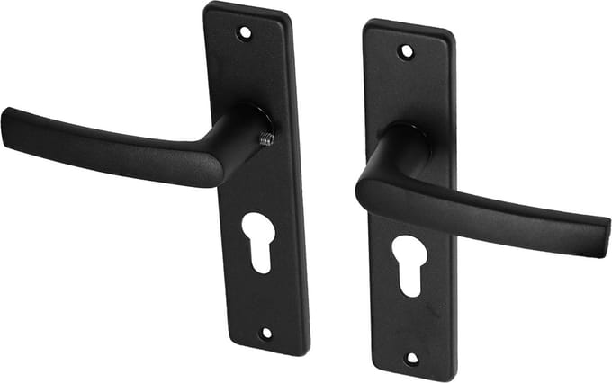 Zwarte deurklinken met schild aluminium blokmodel PC55 | Per Set
