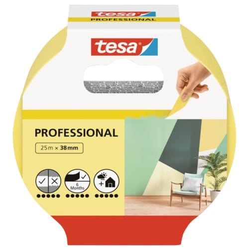 tesa schilderstape Professional, 25 m x 38 mm - scherpe kleurranden, gemakkelijk te verwijderen, residuvrij
