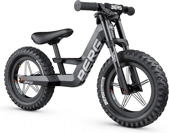 BERG Biky Cross Black Loopfiets - 12 inch - Lichtgewicht Magnesium frame - Met Handrem - Verstelbaar Zadel - 2,5+ Jaar - Zwart