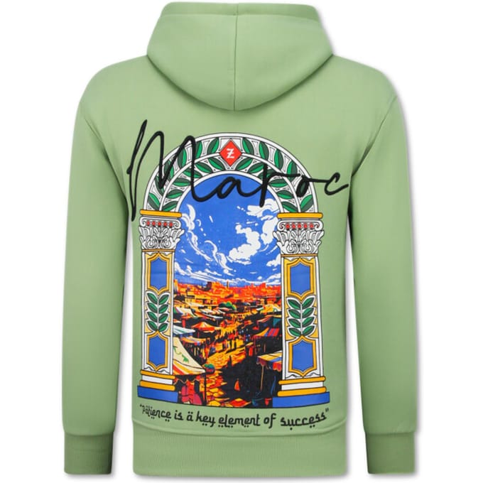 Oversized Hoodie Heren met Capuchon - Maroc Print - Dik Geweven - 5818 - Groen