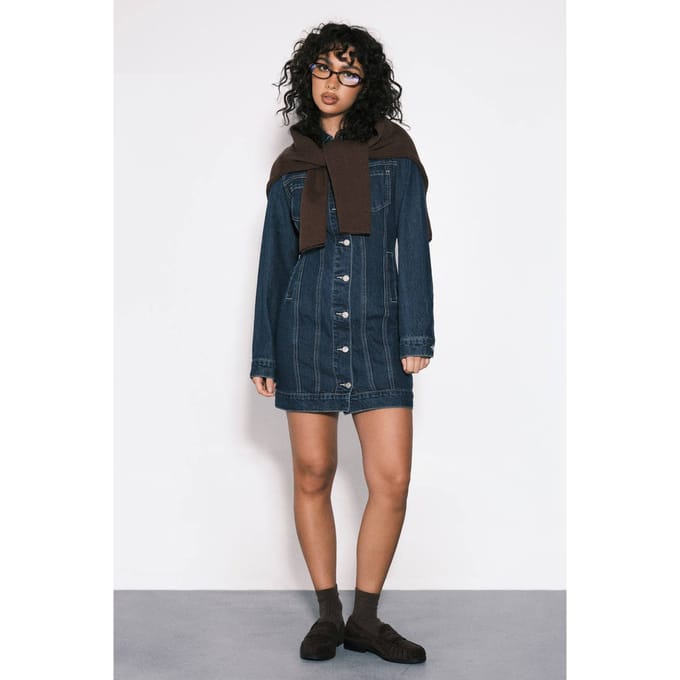 boohoo Dames Western Denim Mini Jurk | Vintage Wash | Maat: 6