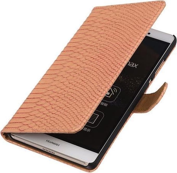Huawei P8 Max Snake Slang Booktype Wallet Hoesje Roze - Cover Case Hoes