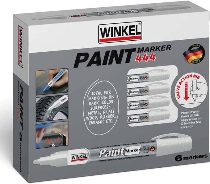 WINKEL Verfstift Wit 6 stuks – Permanente Marker voor Metaal, Glas, Hout & Plastic – Hittebestendig