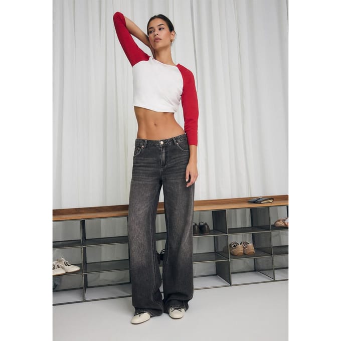 Stradivarius D91 Jeans low wide leg  ZWARTE DENIM WASSING 34