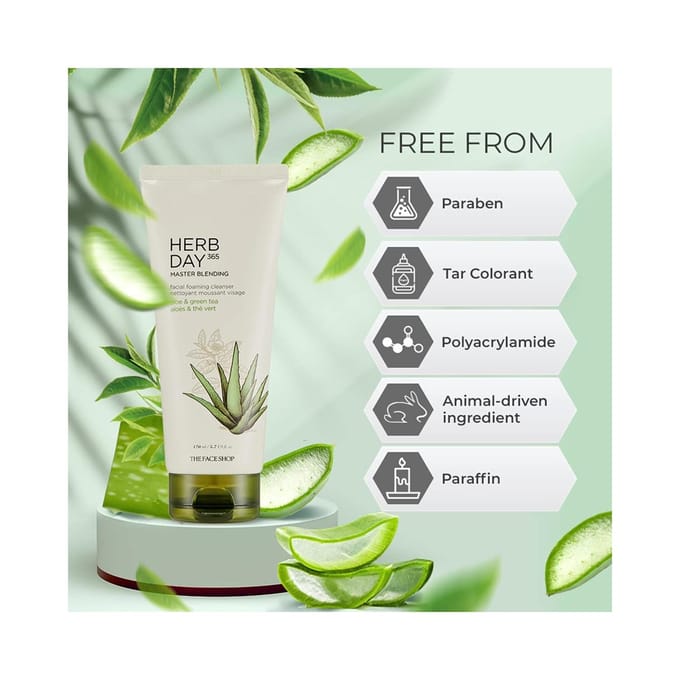 THE FACE SHOP - Herb Day 365 Master Blending Cleansing Cream #Aloe & Green Tea white