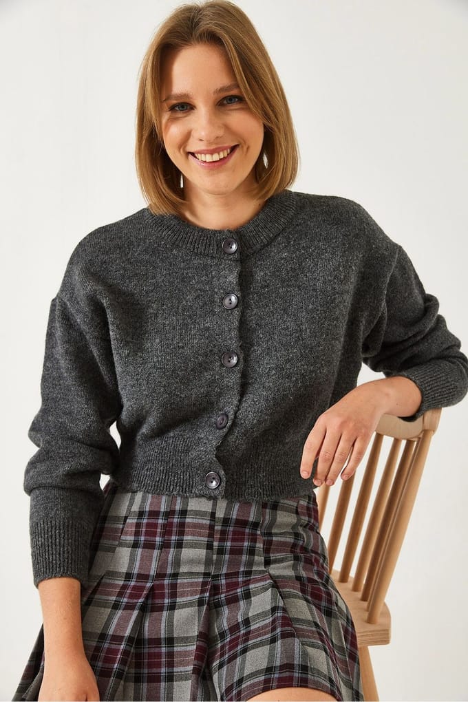 Geribbelde gebreide cropped cardigan met knoopsluiting
