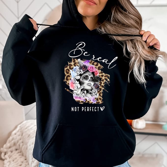 Be real not perfect- Warme dames hoodie- Maat M
