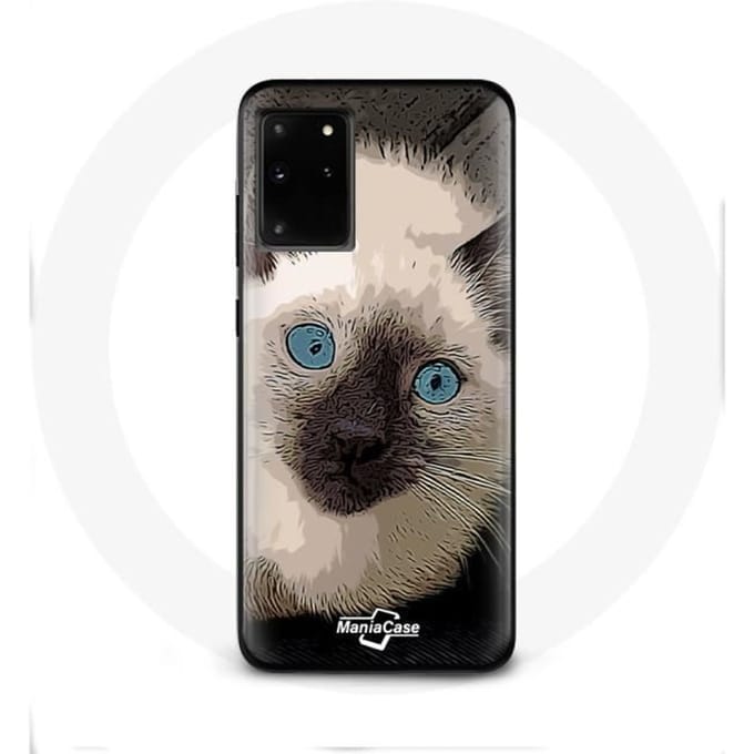 Case voor Samsung Galaxy S11 Plus Zwart-witte Siamese kat met blauwe ogen