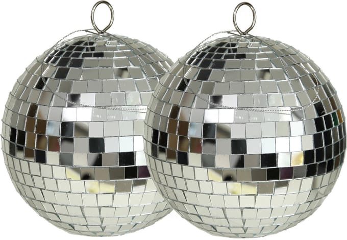 Othmar Decorations discobal kerstballen- 2x- zilver -15 cm -kunststof-spiegelbol