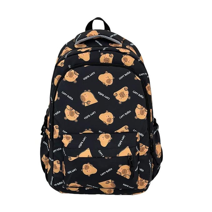 Nieuwe Leuke Capibara Basisschoolleerling Middelbare Schoolleerling Schooltas Rugzak met Grote Capaciteit black