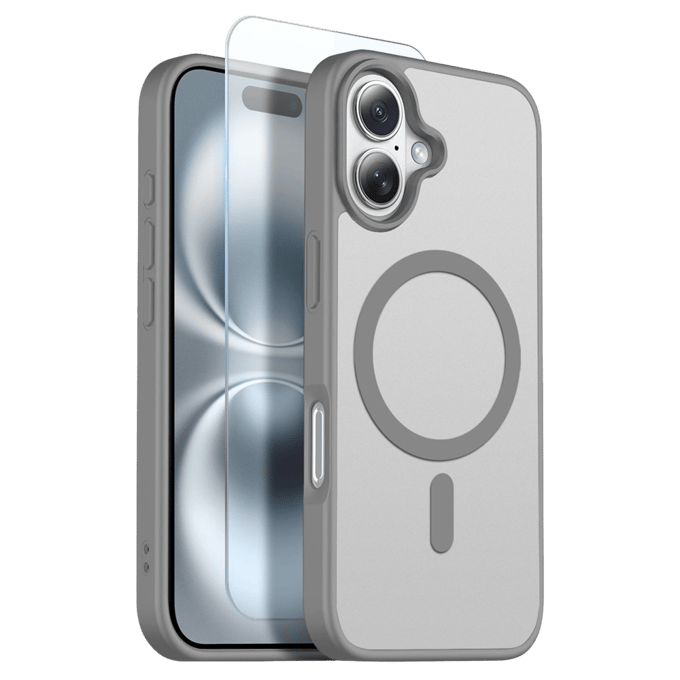 Northjo 2-in-1 iPhone 16 Hoesje – Shockproof, MagSafe + Screenprotector Grijs