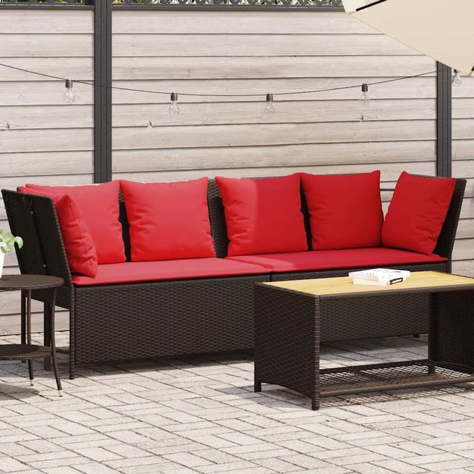 vidaXL - Tuinbank - met - kussens - poly - rattan - bruin