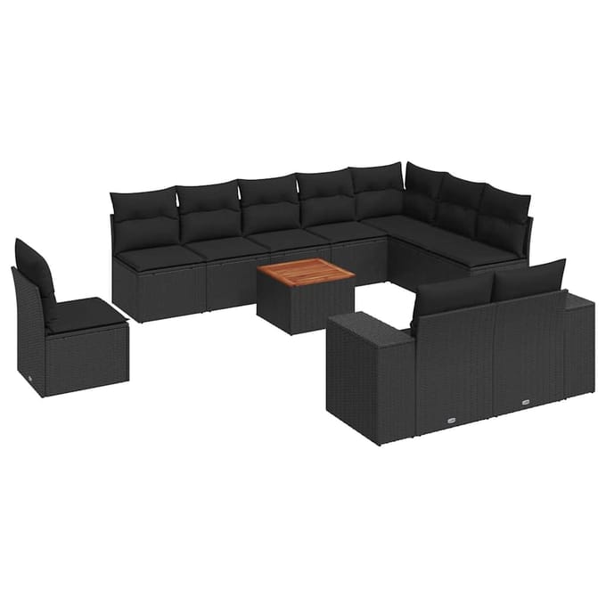 vidaXL - 11-delige - Loungeset - met - kussens - poly - rattan - zwart