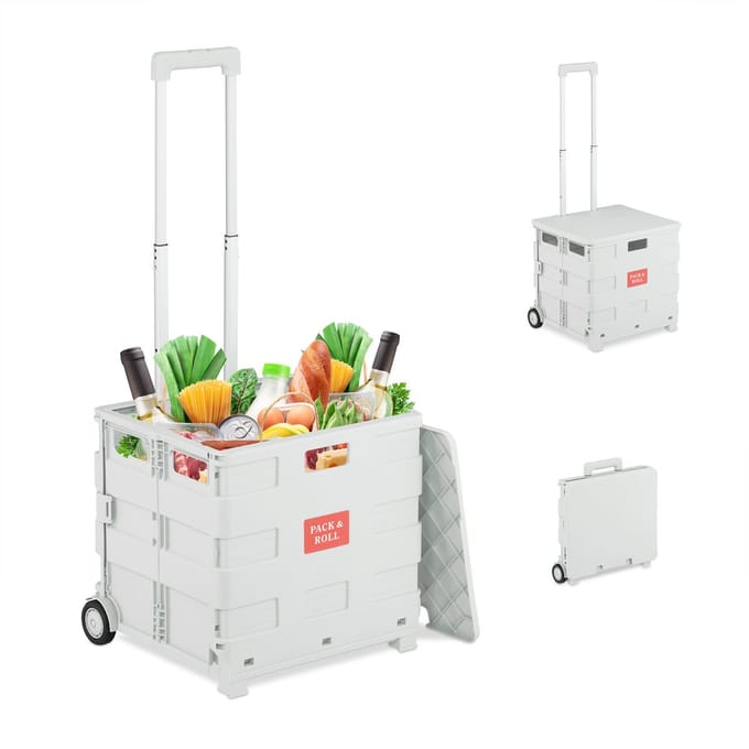boodschappentrolley - tot 35 kg - 50 liter - met deksel - wielen - wit