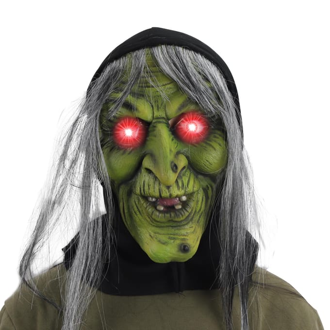 Masque de sorcière laide en latex lumineux à LED One size vert