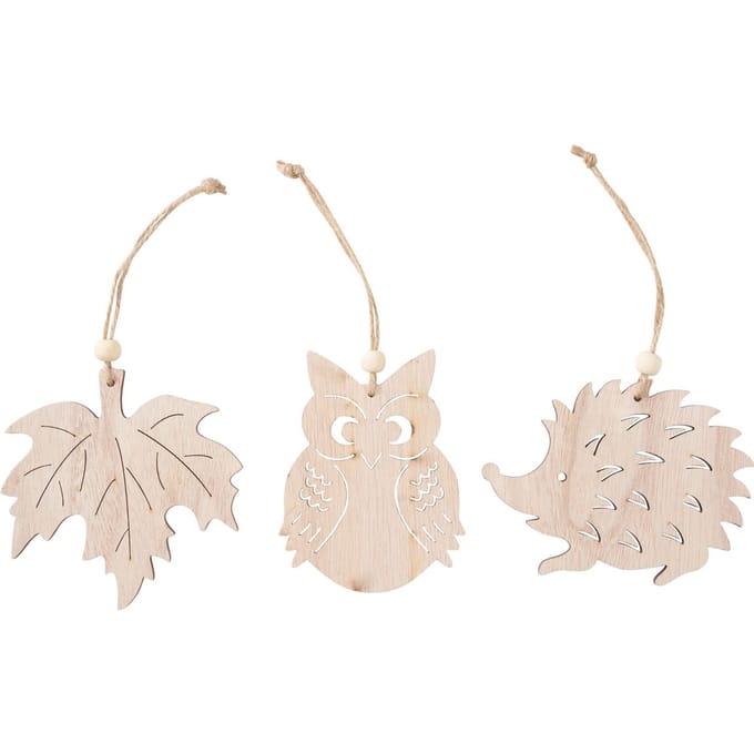 VBS Houten decoratieve hanger "Egel, uil en esdoornblad"