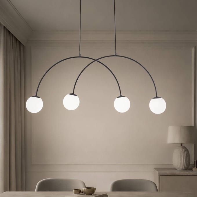 Domiluce Hanglamp Nova, glas/metaal, zwart/wit, 4-lamps