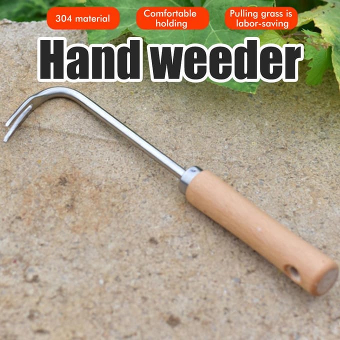 Hand Onkruidtrekker V-vormige Wiedhark Wiedgereedschap met Handvat voor Tuin Onkruidverwijderaar Gereedschap Tuinieren beige