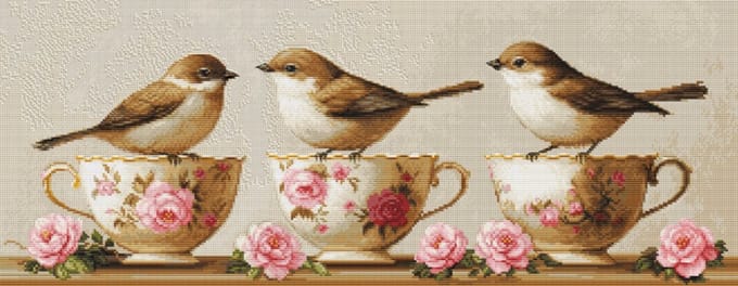 Borduurpakket Luca-S - Three Dainty Birds - Drie Sierlijke Vogels - BU5092