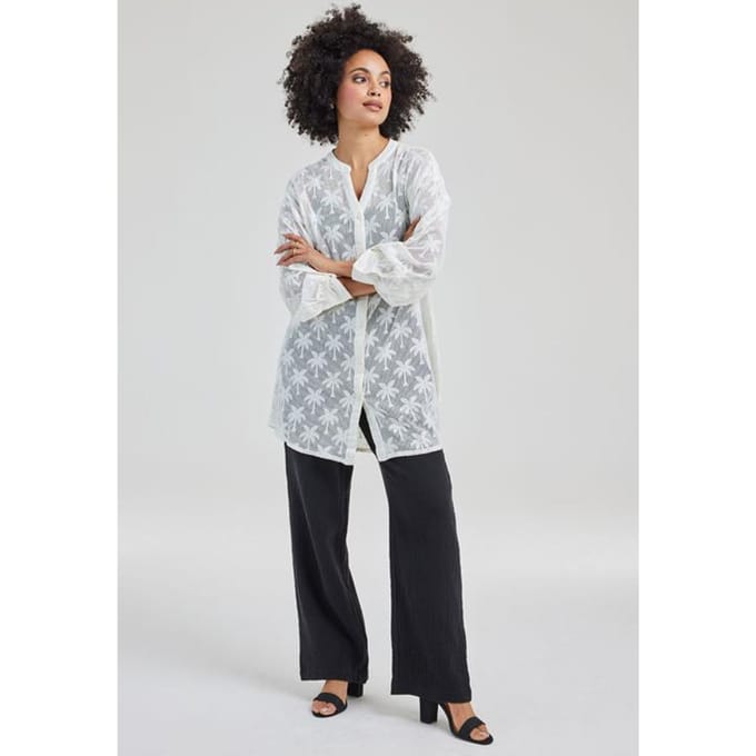 DIDI Tunic Palm Jacquard In Snow White Größe: 38 | Longsleeves Outlet | Damen | Weiß