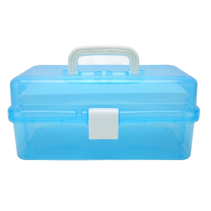 Boîte de Rangement Portable 3 Couches Transparente Maniable Pliante Multiusage pour Artisanat d'Art bleu