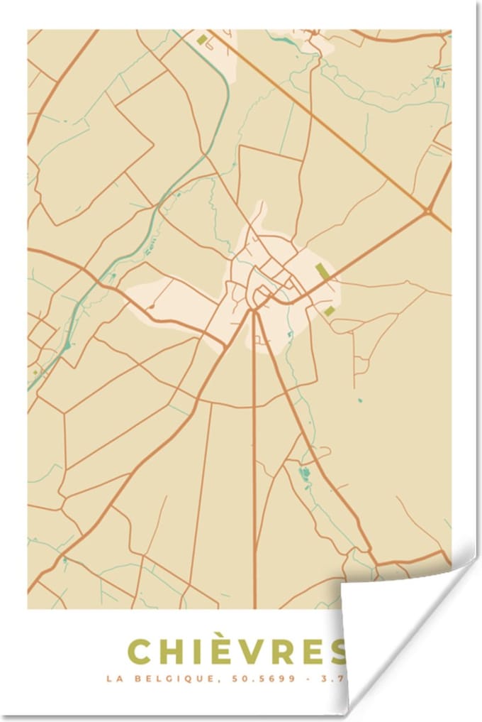 Poster Stadskaart - Chièvres - Plattegrond - Vintage - Kaart - 60x90 cm