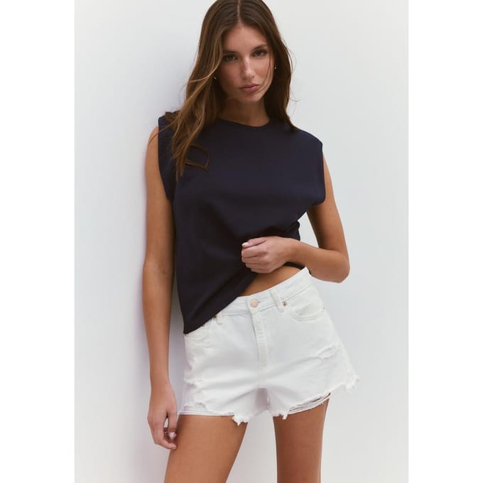 Stradivarius B05 Basic T-shirt met schoudervullingen  Donkermarine S