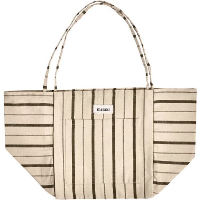 Meraki Draagtas Tote Gebroken wit Leger groen 35cm