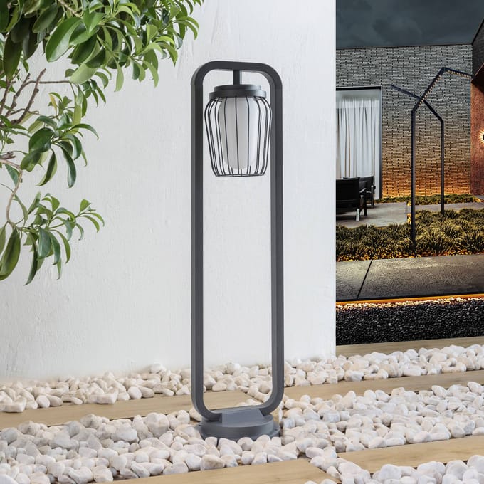 Lucande - Tuinpad verlichting - 1licht - Aluminium - H: 90 cm - E27 - donkergrijs