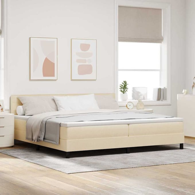 vidaXL - Boxspring - bed - met - hoofdeinde - Crème - 200 - x - 200 - cm - Stof