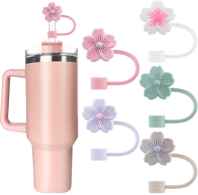 5 Stuk Multicolor Bloemmotief Thermocup Accessoires - Rietjes