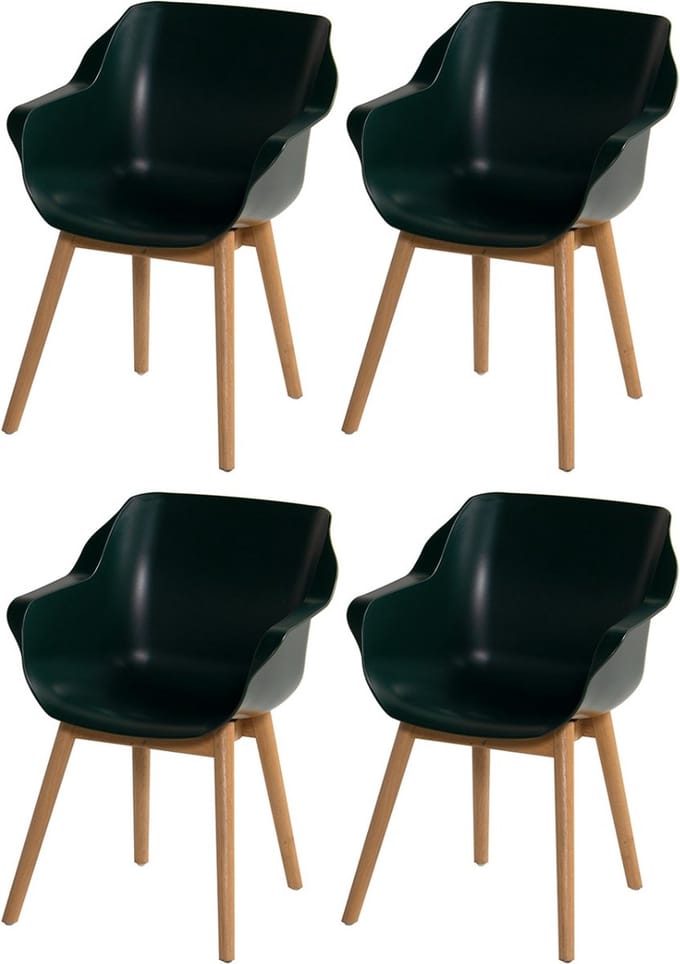 Set van 4 - Hartman Sophie Studio dining armstoel - Night green - Teak poot OP=OP