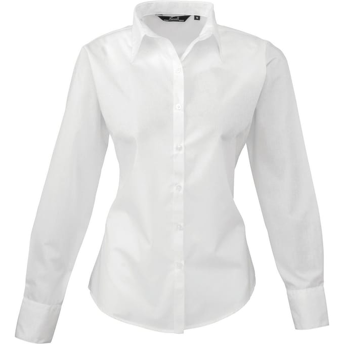Premier Dames/Dames Popeline Shirt Met Lange Mouwen (Wit)