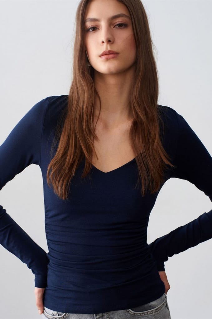 Slim Fit V-hals Gebreide Blouse