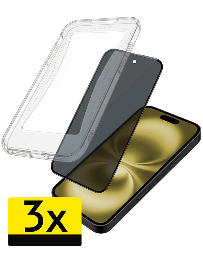 Anti-Spy Screenprotector - Geschikt voor Apple iPhone 16 Plus - 3 Stuks - Met Installatie Kit - Flexibel Glas - Privacy Beschermglas - Tempered Glass - Screen Protector