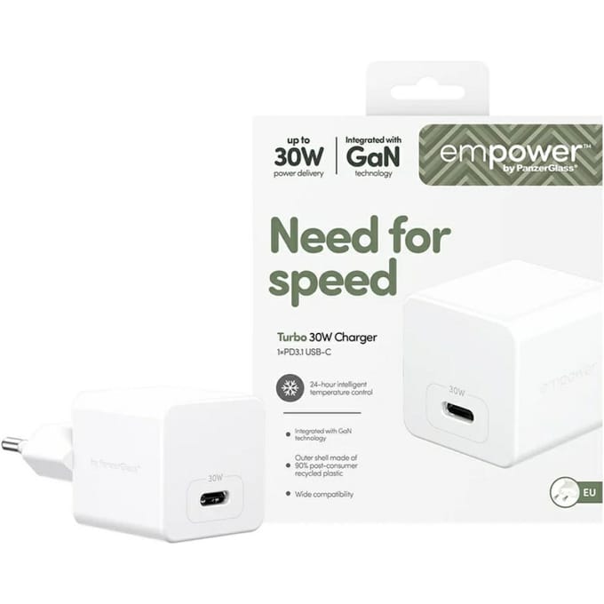 empower by PanzerGlass Turbo 30W Charger Single USB-C | EU Plug | Silver White
