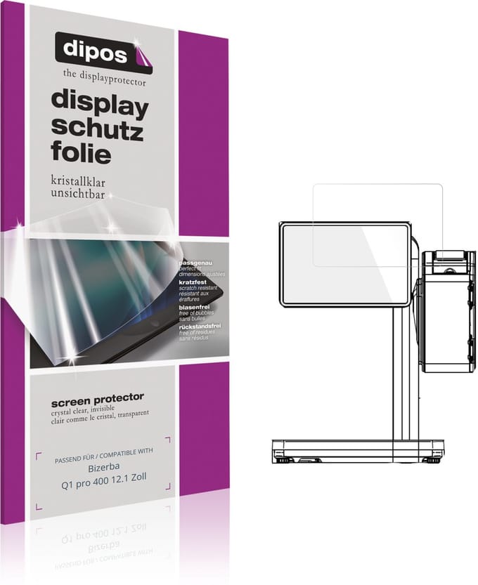 dipos – 2x Beschermfolie geschikt voor Bizerba Q1 pro 400 12.1 Zoll | Krasbestendige & heldere Screenprotector Ultra-Thin