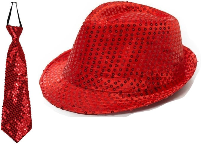 Folat - Verkleedkleding set - Glitter hoed/stropdas rood volwassenen