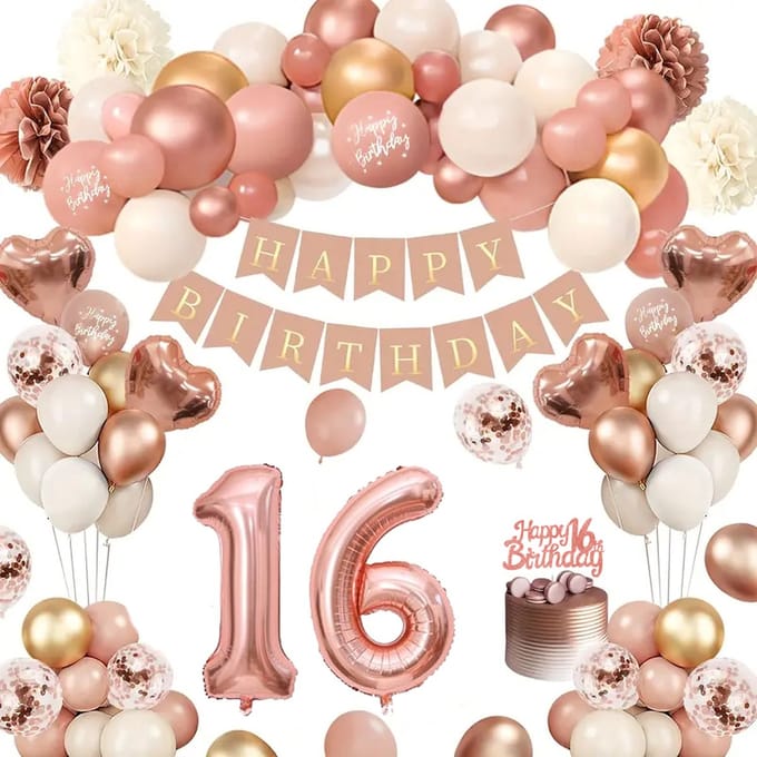 FeestmetJoep® 16 jaar verjaardag versiering & ballonnen - Rose goud & Wit