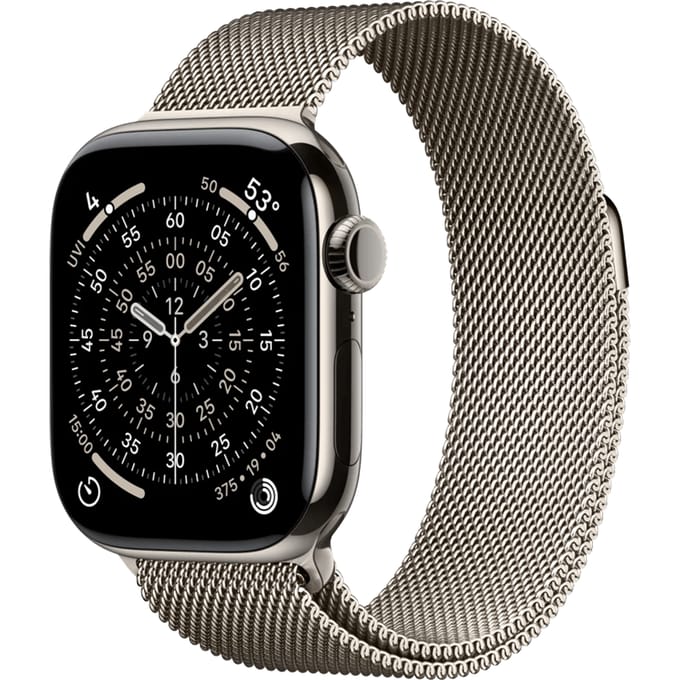 Apple Watch Series 11 GPS + Cellular 42 mm Titanium kast Milanese Loop Natuur M/L